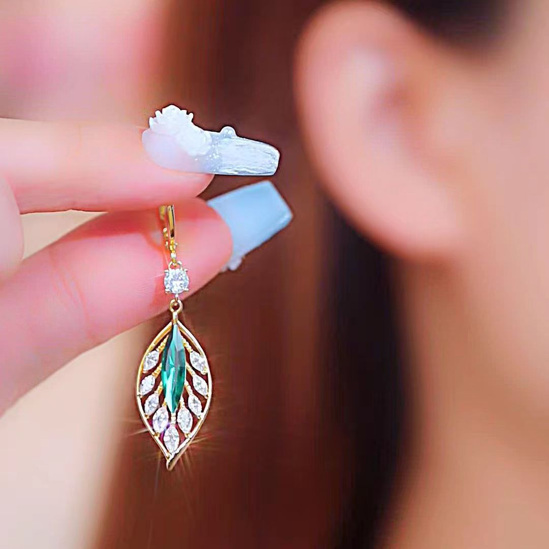 LeafChic™ Green Gemstone Leaf Earrings