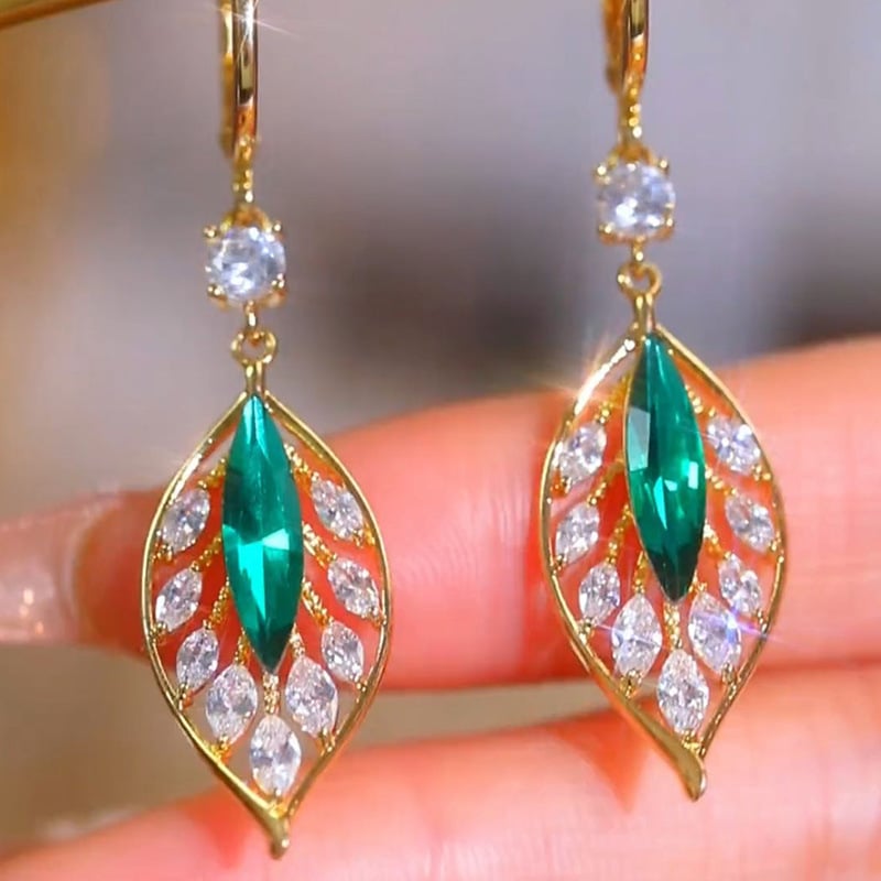 LeafChic™ Green Gemstone Leaf Earrings