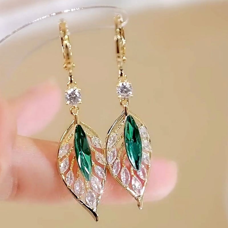 LeafChic™ Green Gemstone Leaf Earrings