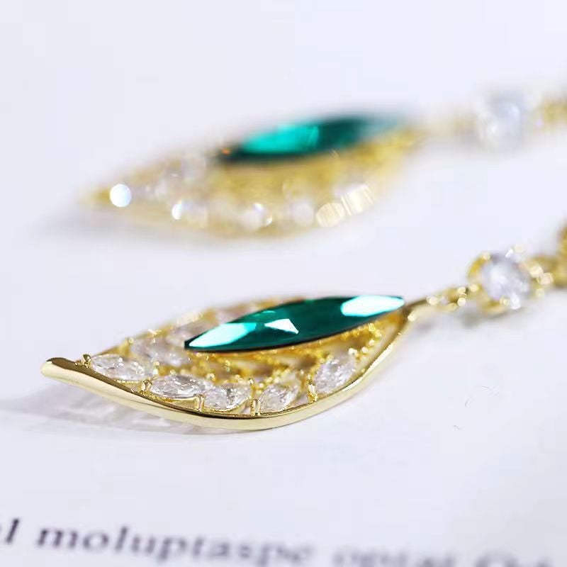 LeafChic™ Green Gemstone Leaf Earrings